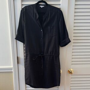 James Perse Black Button-Front Drawstring Shirt Dress